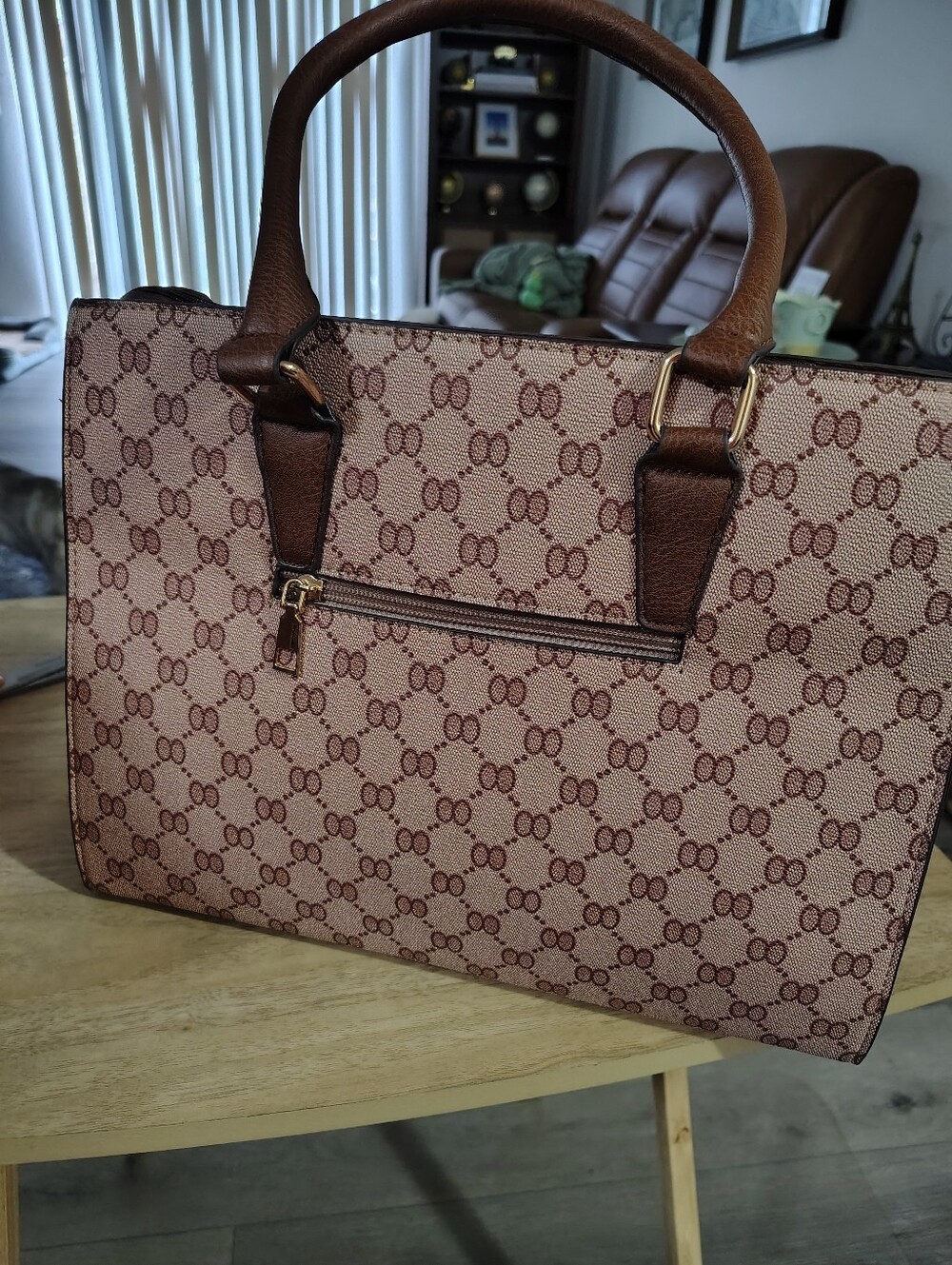 Brown Monogram Tote Bag with Top Handlesand Detachable Strap
